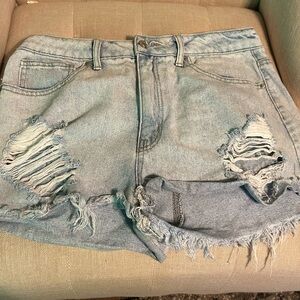 Light Wash Distressed Denim Shorts